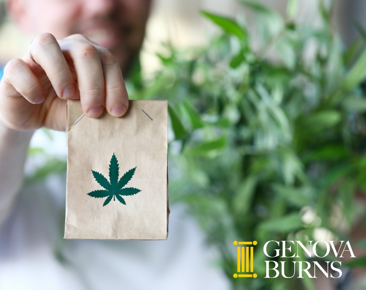Brown bag with cannabis leaf 